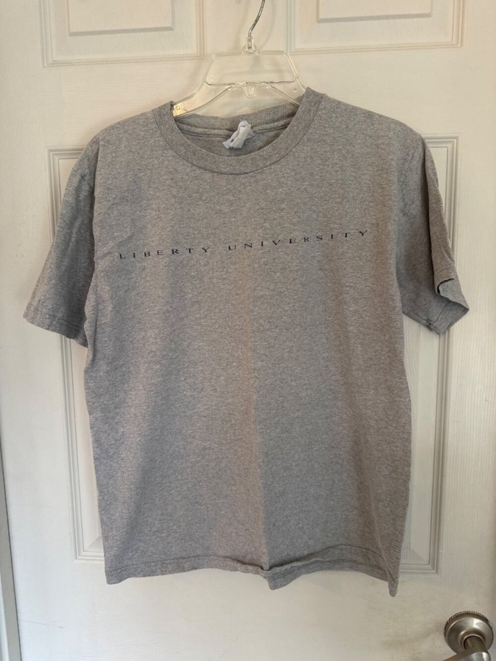 Champion Liberty University Gray T-Shirt Medium 100% Cotton Crewneck Short Sleev